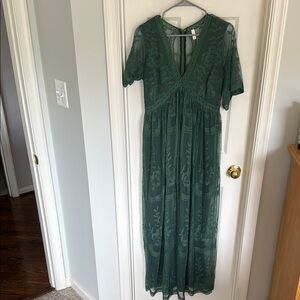 Pinkblush Green Flutter Sleeve Maxi dress